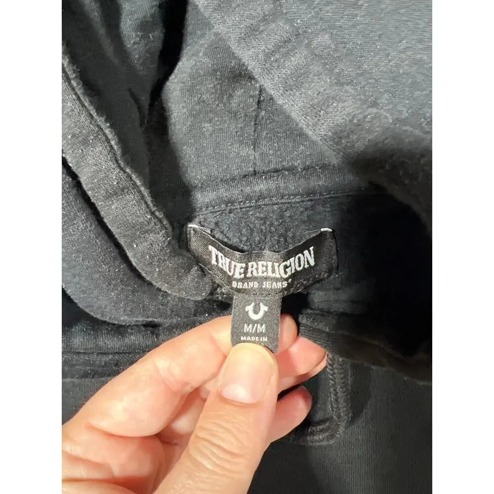 True Religion Black Pullover Hoodie Logo Sweatshirt Mens Medium Streetwear
